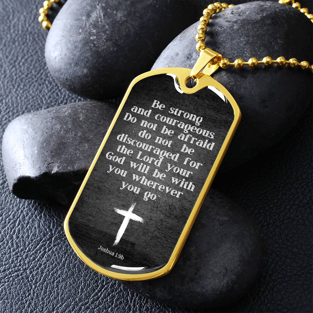 Inspiration Jewelry for Him, Joshua 1:9, Courageous Dog Tag Necklace for Men, Bible Gift for Men, Inspirational Gift for Son, Nephew, Godson