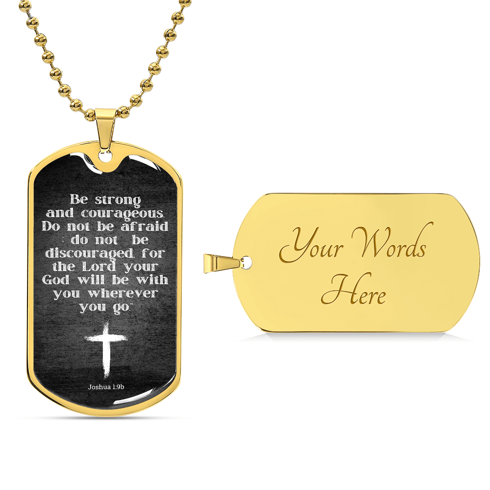 Inspiration Jewelry for Him, Joshua 1:9, Courageous Dog Tag Necklace for Men, Bible Gift for Men, Inspirational Gift for Son, Nephew, Godson