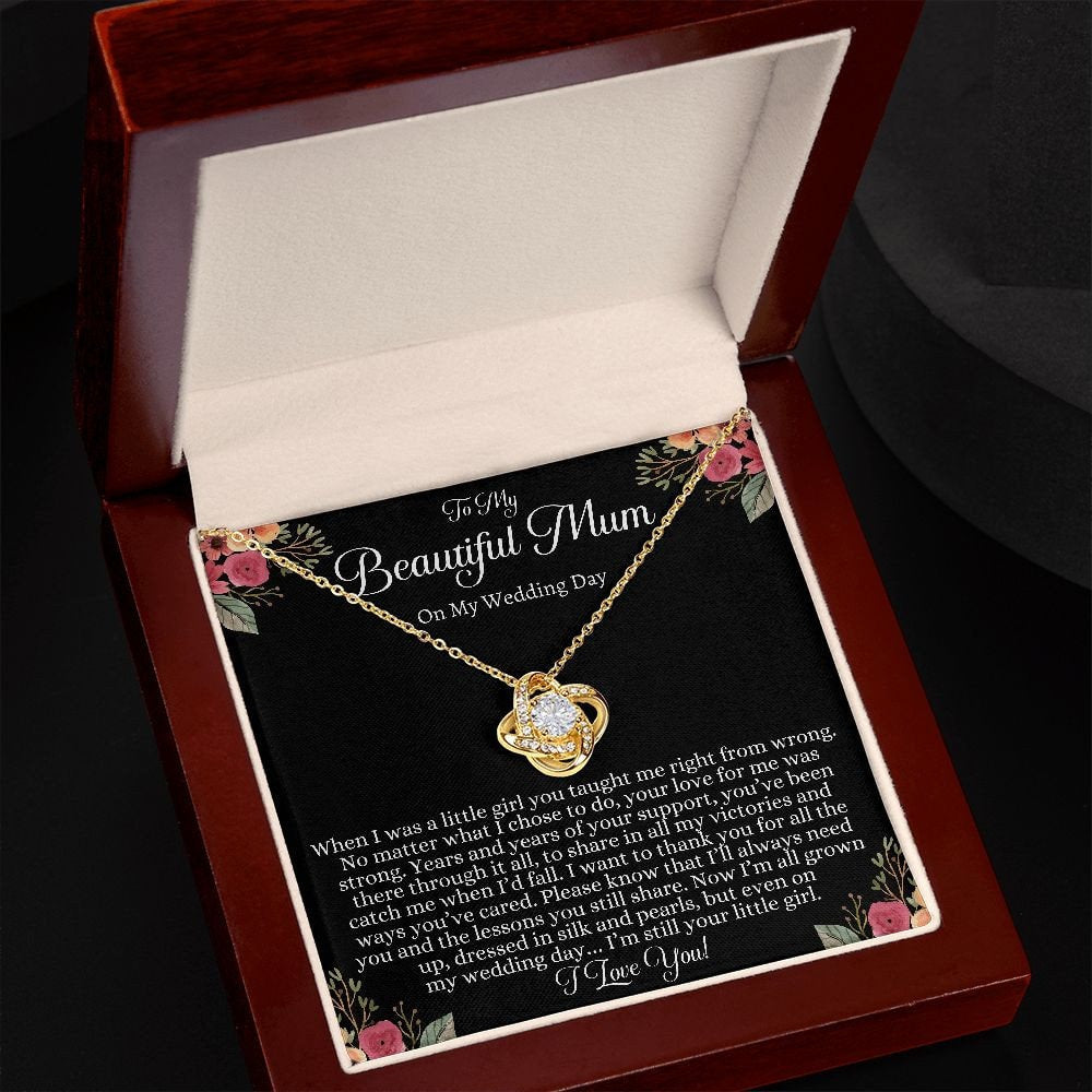 Gift for Mum from Bride on Wedding Day, Wedding Day Gift for Mum from Bride, Bride to Mum Love Knot Necklace Gift, Mother of the Bride Gift