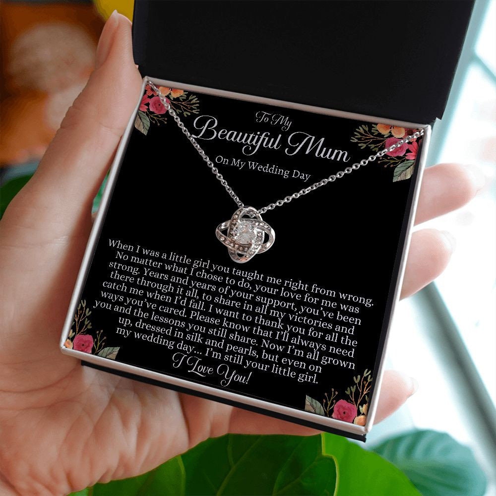 Gift for Mum from Bride on Wedding Day, Wedding Day Gift for Mum from Bride, Bride to Mum Love Knot Necklace Gift, Mother of the Bride Gift