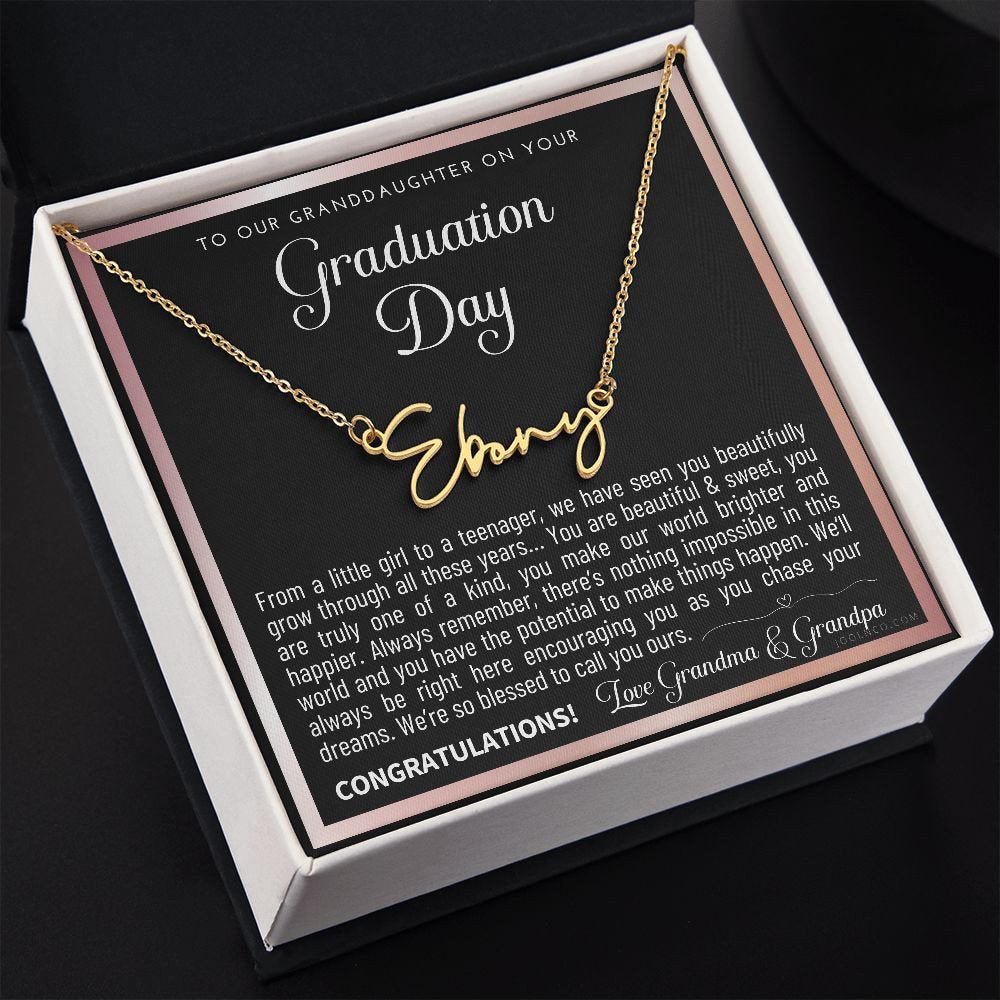 Granddaughter Graduation Gift from Grandma & Grandpa, Gift for Granddaughter Graduation, Granddaughter Graduation Necklace, Name Necklace