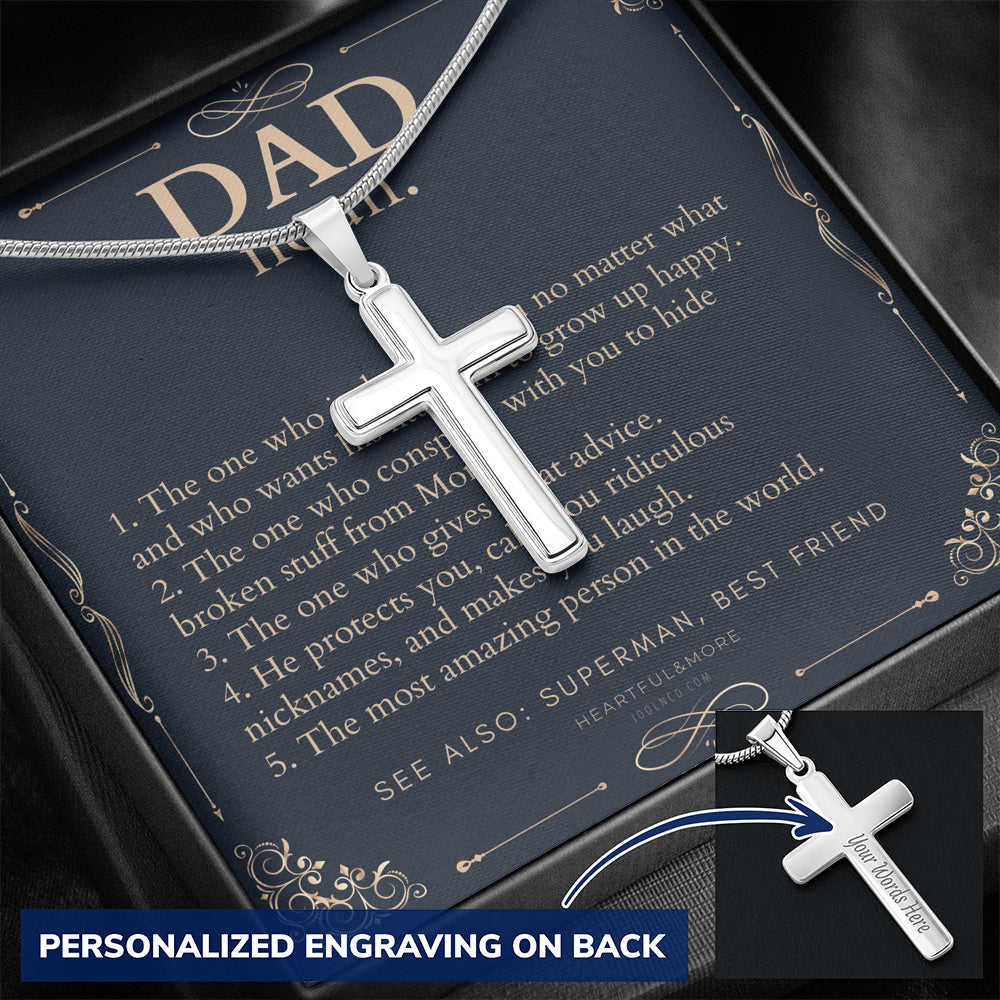 Personalized Gift for Dad on Father’s Day, Father’s Day gift for Dad, Dad Necklace, Cross Necklace, Dad Definition Necklace, Dad Definition Gift, Funny Gift for Dad