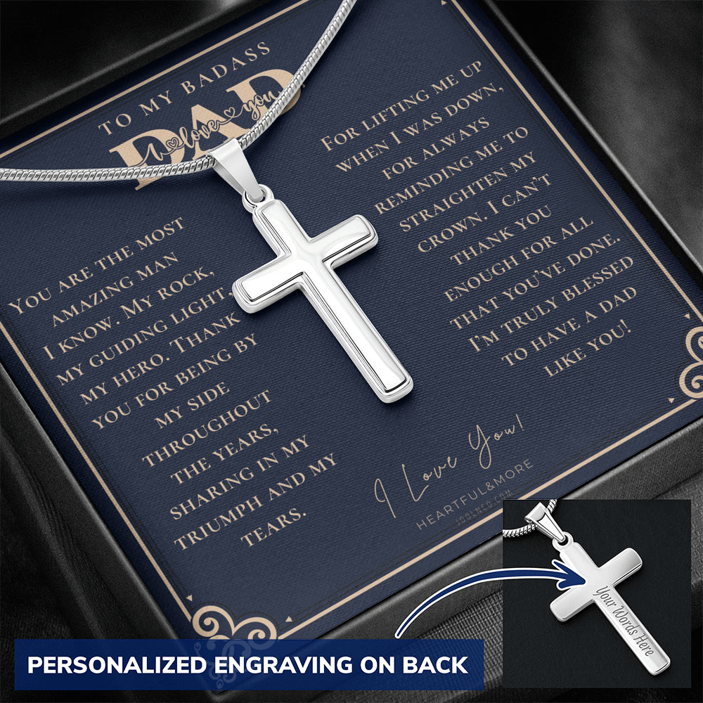 Personalized Gift for Dad on Father's Day, Father's Day gift for Dad, Cross Necklace for Dad, Badass Dad Necklace, Gift from Daughter, Gift from Son