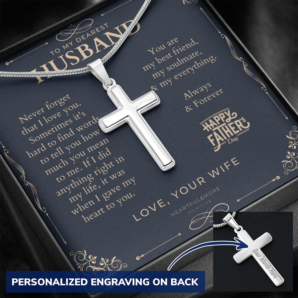 Personalized Gift for Husband on Father’s Day, Wife to Husband Gift, Husband Necklace from Wife, Cross Necklace