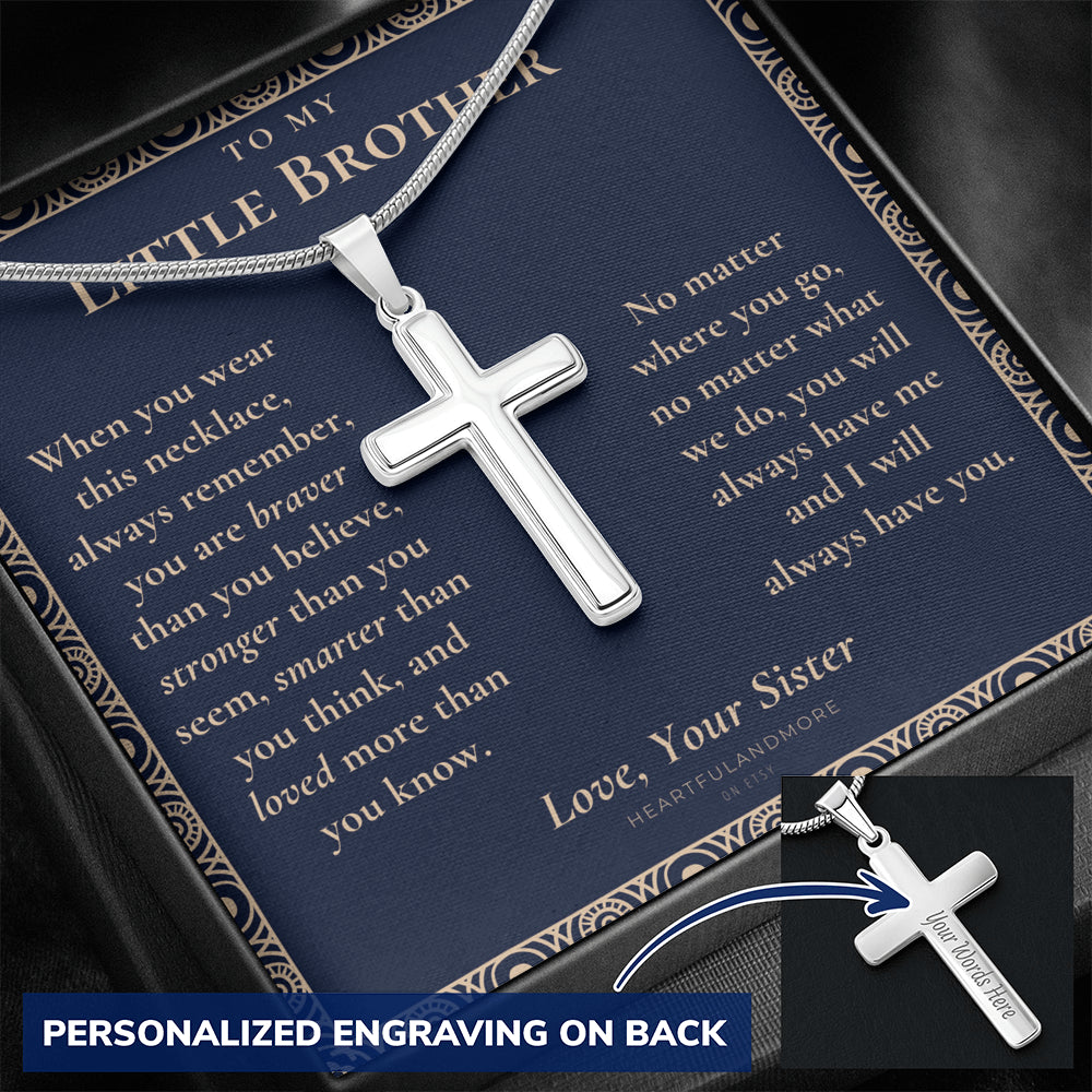 Little Brother Gift from Sister, Cross Necklace for Little Brother, Gifts for Young Brother, Cross Necklace from Sister to Little Brother