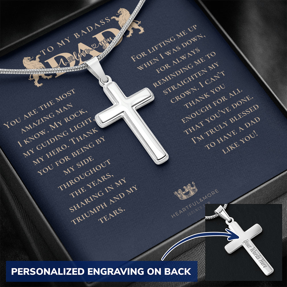 Personalized Gift for Dad on Father's Day, Father's Day gift for Dad, Cross Necklace for Dad, Badass Dad Necklace, Gift from Daughter, Gift from Son