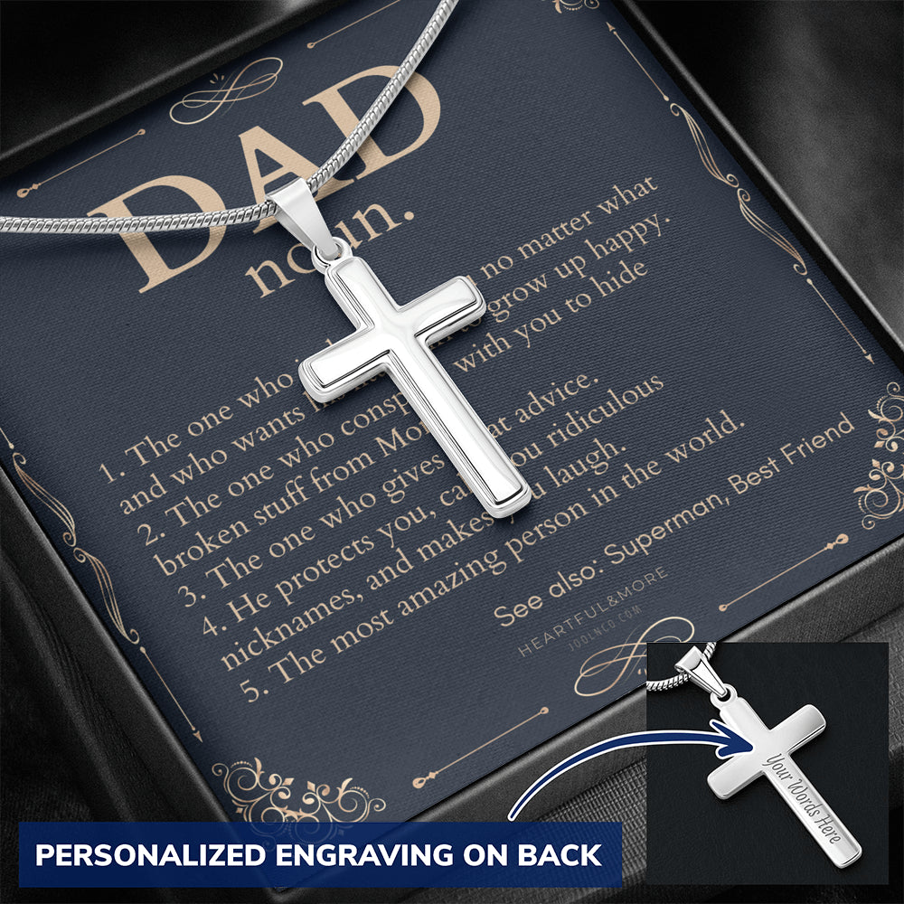 Personalized Cross Necklace for Dad, Personalized Gift for Dad on Father’s Day, Father’s Day gift for Dad, Dad Necklace, Dad Definition Necklace, Dad Definition Gift