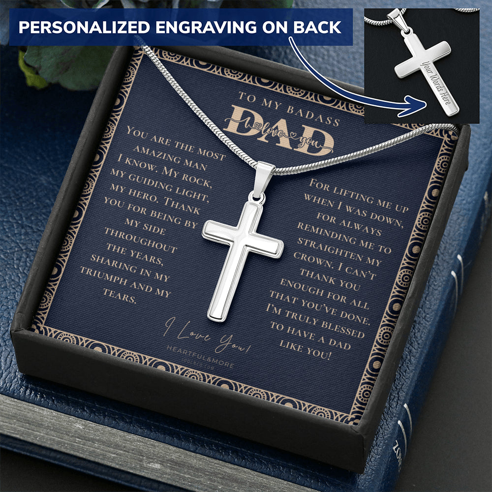Personalized Gift for Dad on Father's Day, Father's Day gift for Dad, Cross Necklace for Dad, Badass Dad Necklace, Gift from Daughter, Gift from Son