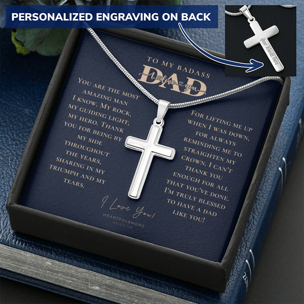 Personalized Gift for Dad on Father's Day, Father's Day gift for Dad, Cross Necklace for Dad, Badass Dad Necklace, Gift from Daughter, Gift from Son