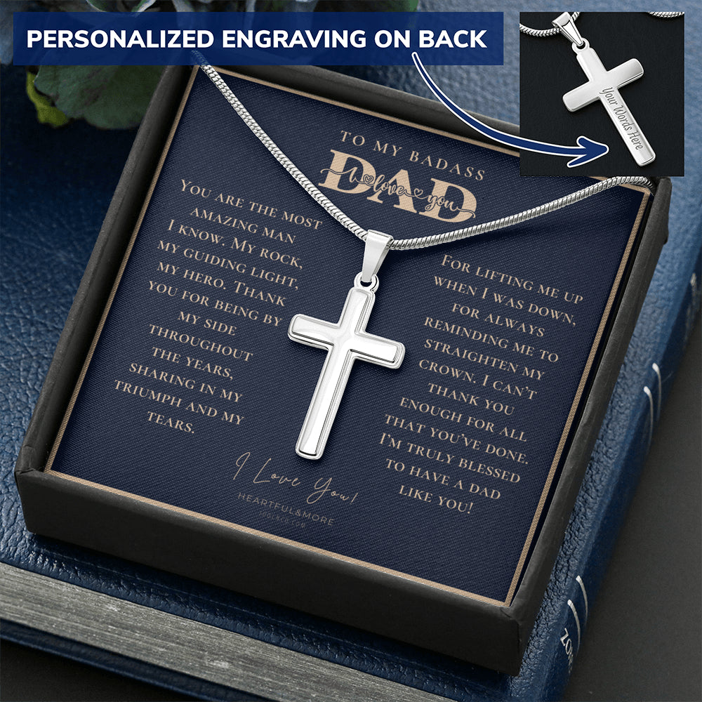 Personalized Gift for Dad on Father's Day, Father's Day gift for Dad, Cross Necklace for Dad, Badass Dad Necklace, Gift from Daughter, Gift from Son