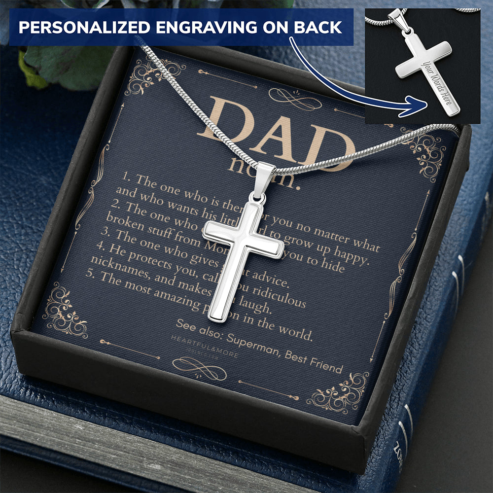 Personalized Cross Necklace for Dad, Personalized Gift for Dad on Father’s Day, Father’s Day gift for Dad, Dad Necklace, Dad Definition Necklace, Dad Definition Gift