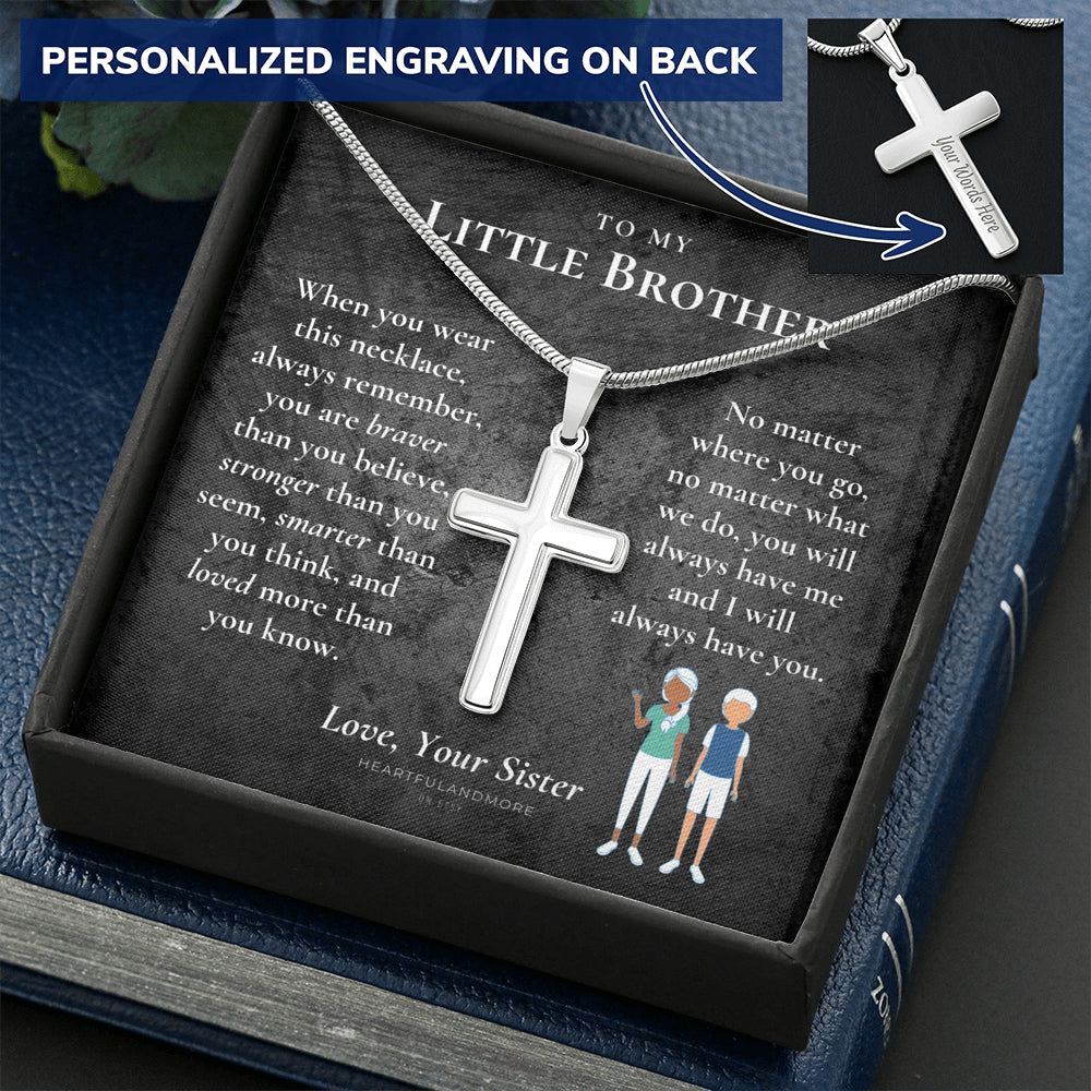 Little Brother Gift from Sister, Cross Necklace for Little Brother, Gifts for Young Brother, Cross Necklace from Sister to Little Brother