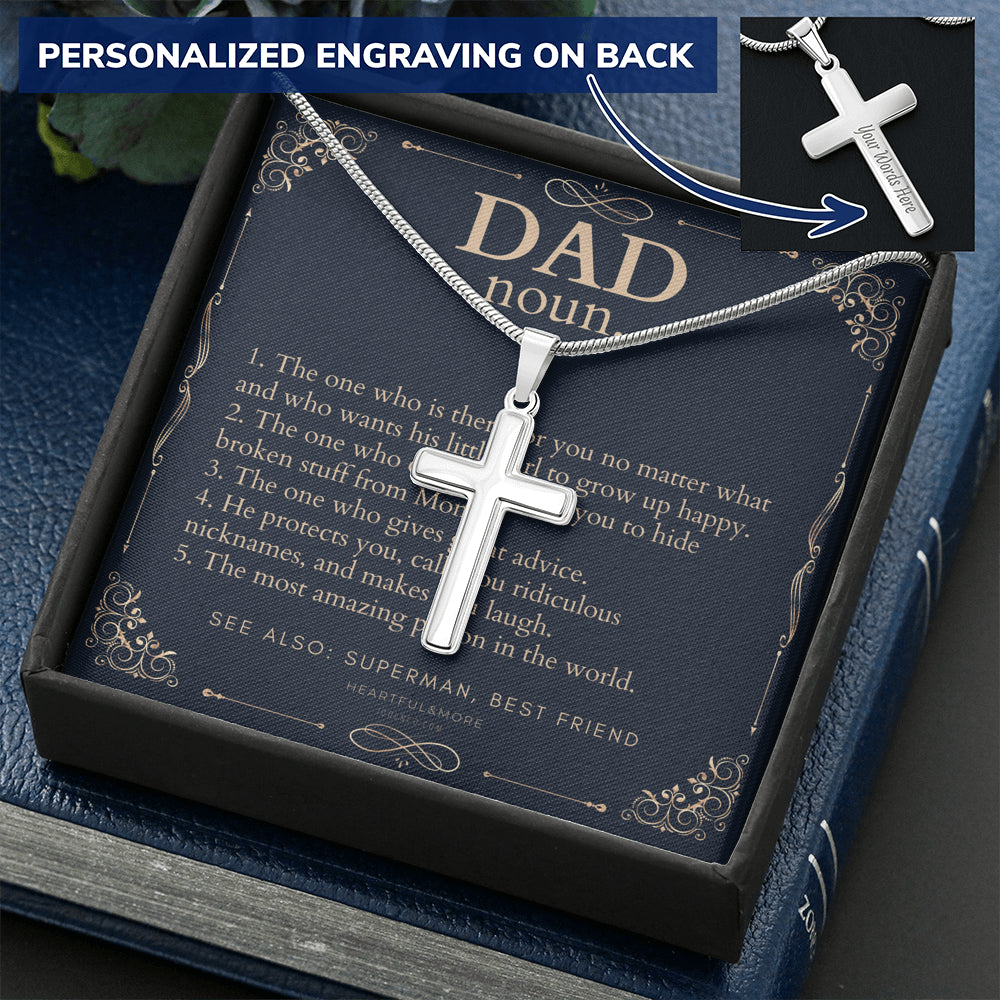 Personalized Gift for Dad on Father’s Day, Father’s Day gift for Dad, Dad Necklace, Cross Necklace, Dad Definition Necklace, Dad Definition Gift, Funny Gift for Dad