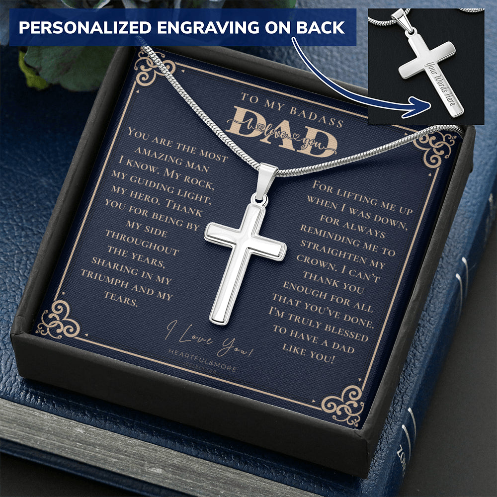 Personalized Gift for Dad on Father's Day, Father's Day gift for Dad, Cross Necklace for Dad, Badass Dad Necklace, Gift from Daughter, Gift from Son