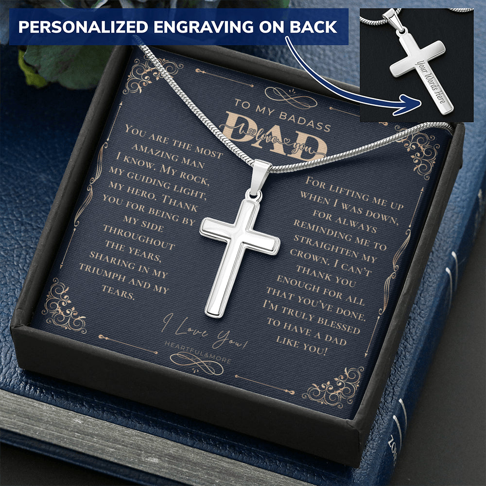 Personalized Gift for Dad on Father's Day, Father's Day gift for Dad, Cross Necklace for Dad, Badass Dad Necklace, Gift from Daughter, Gift from Son