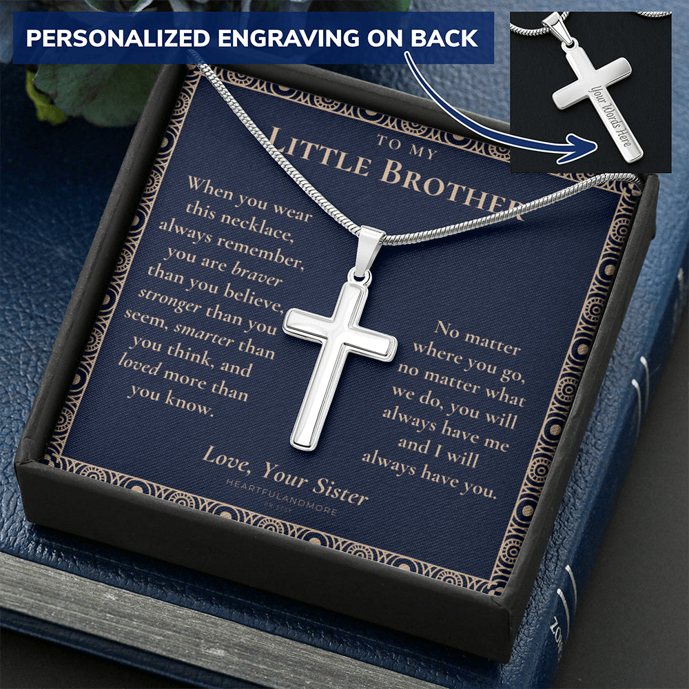 Little Brother Gift from Sister, Cross Necklace for Little Brother, Gifts for Young Brother, Cross Necklace from Sister to Little Brother