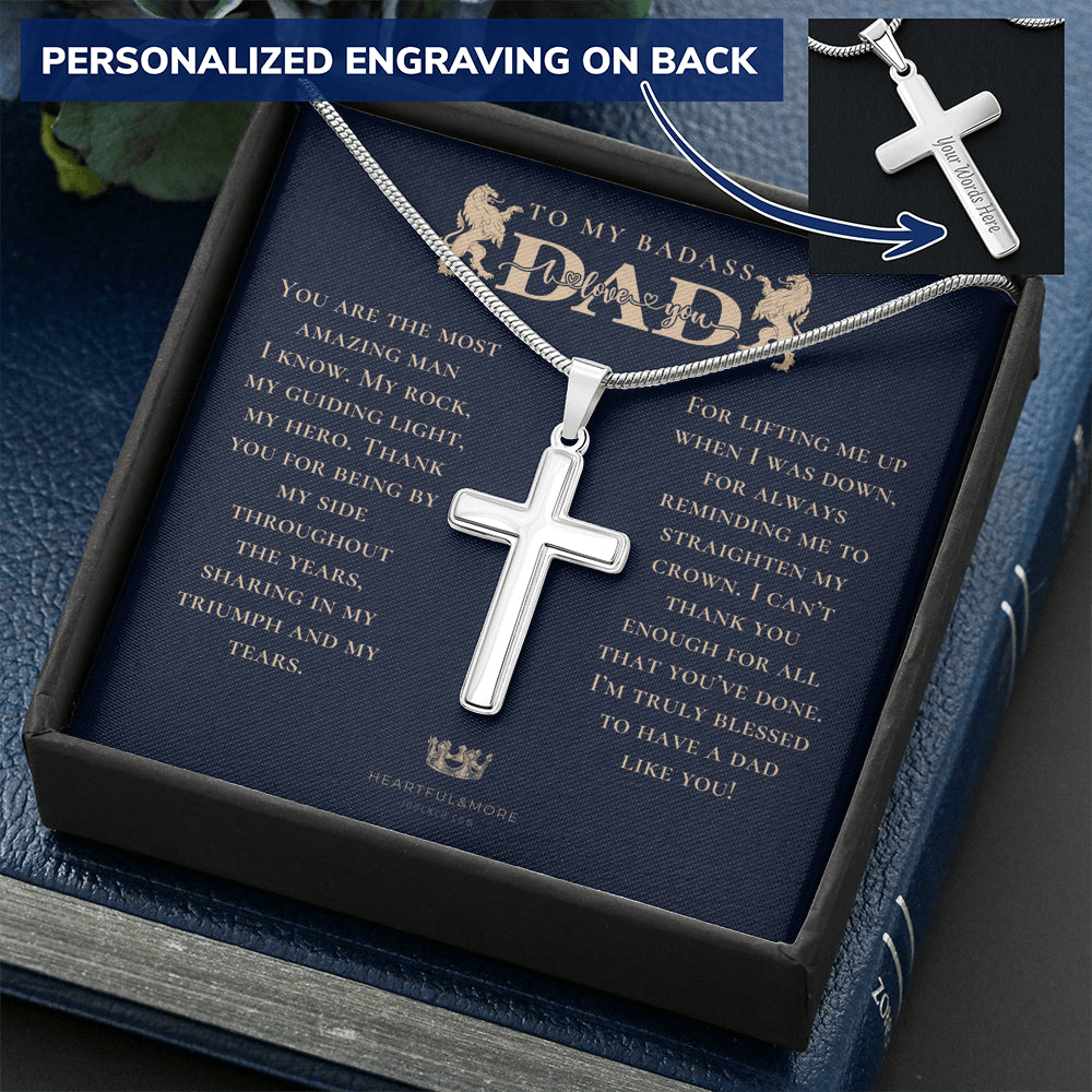 Personalized Gift for Dad on Father's Day, Father's Day gift for Dad, Cross Necklace for Dad, Badass Dad Necklace, Gift from Daughter, Gift from Son