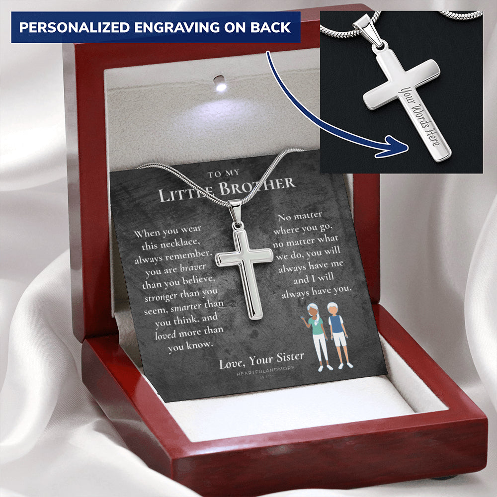 Little Brother Gift from Sister, Cross Necklace for Little Brother, Gifts for Young Brother, Cross Necklace from Sister to Little Brother