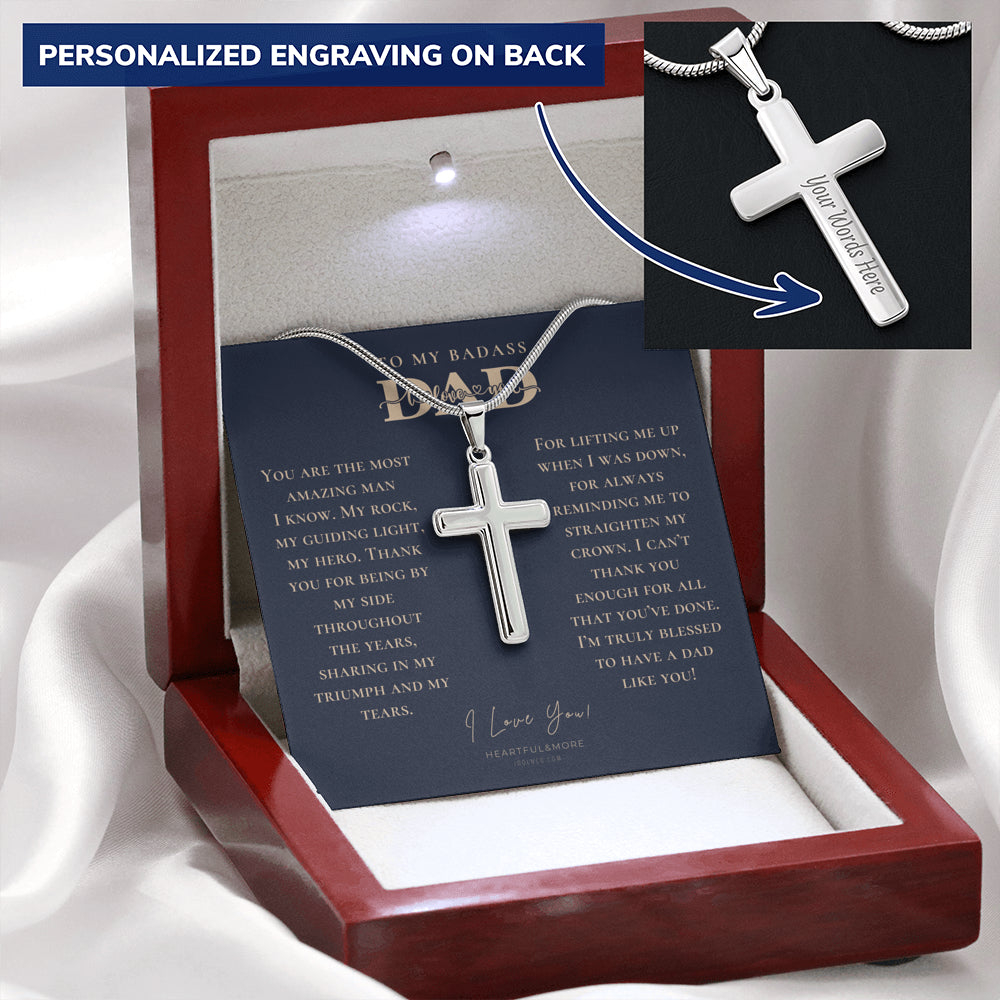 Personalized Gift for Dad on Father's Day, Father's Day gift for Dad, Cross Necklace for Dad, Badass Dad Necklace, Gift from Daughter, Gift from Son