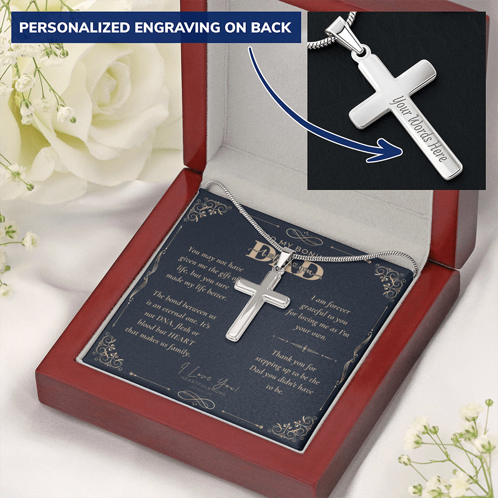 Step Dad Fathers Day Gift, Engraving Necklace, Personalized Cross Necklace, Birthday Present For Bonus Dad, Step Father Wedding Gift