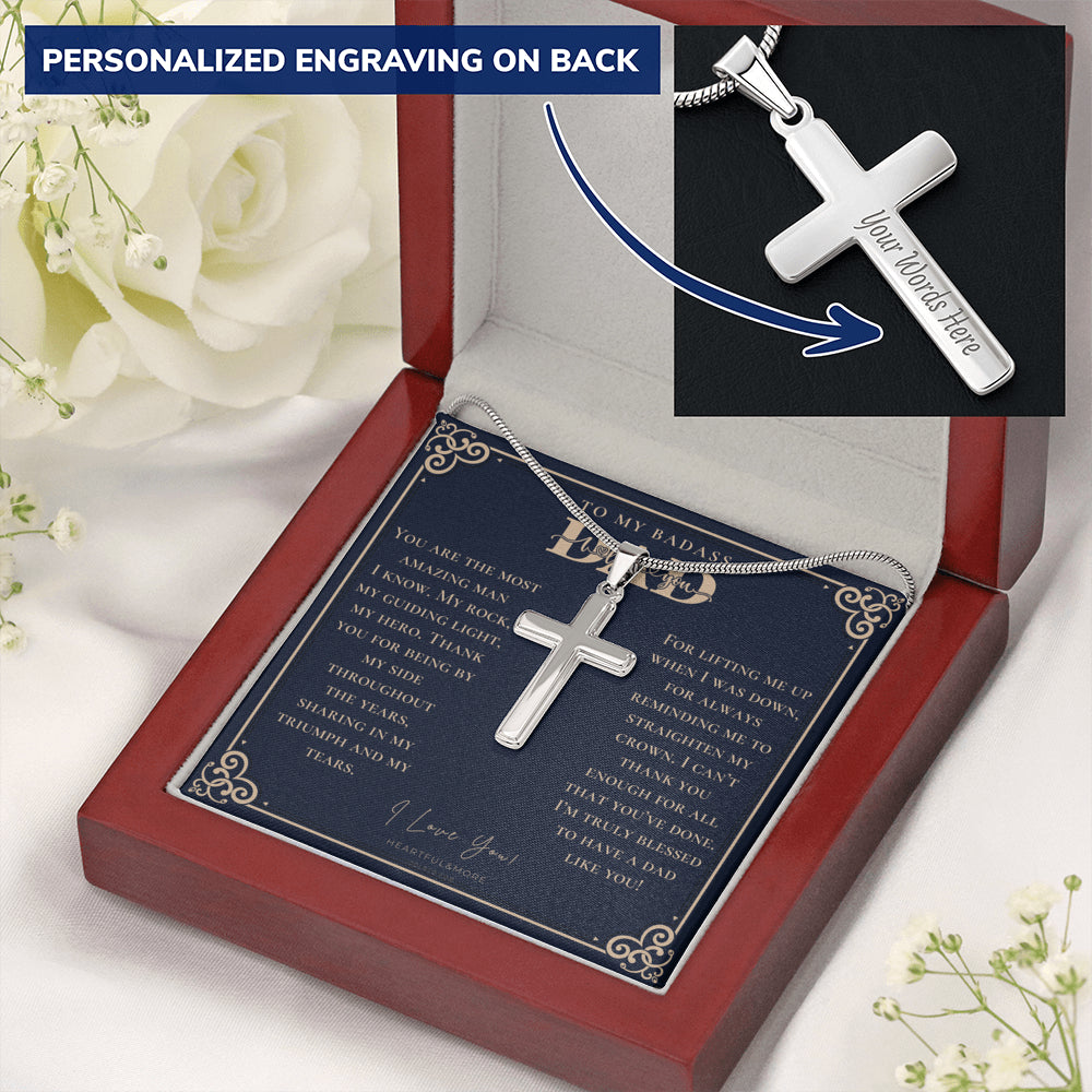 Personalized Gift for Dad on Father's Day, Father's Day gift for Dad, Cross Necklace for Dad, Badass Dad Necklace, Gift from Daughter, Gift from Son