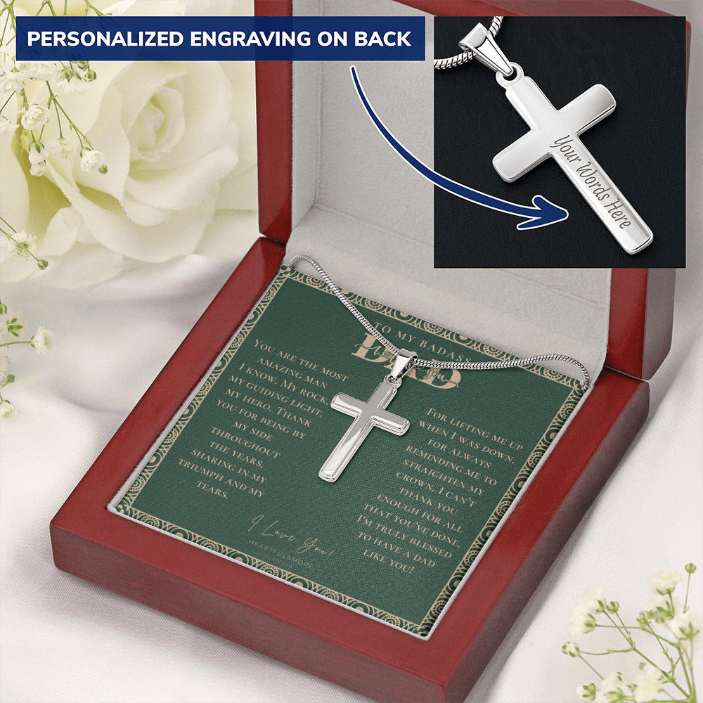 Personalized Gift for Dad on Father's Day, Father's Day gift for Dad, Cross Necklace for Dad, Badass Dad Necklace, Gift from Daughter, Gift from Son
