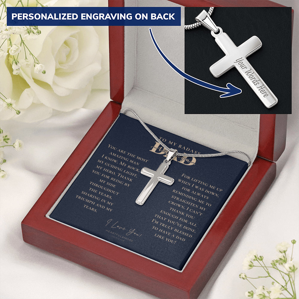 Personalized Gift for Dad on Father's Day, Father's Day gift for Dad, Cross Necklace for Dad, Badass Dad Necklace, Gift from Daughter, Gift from Son