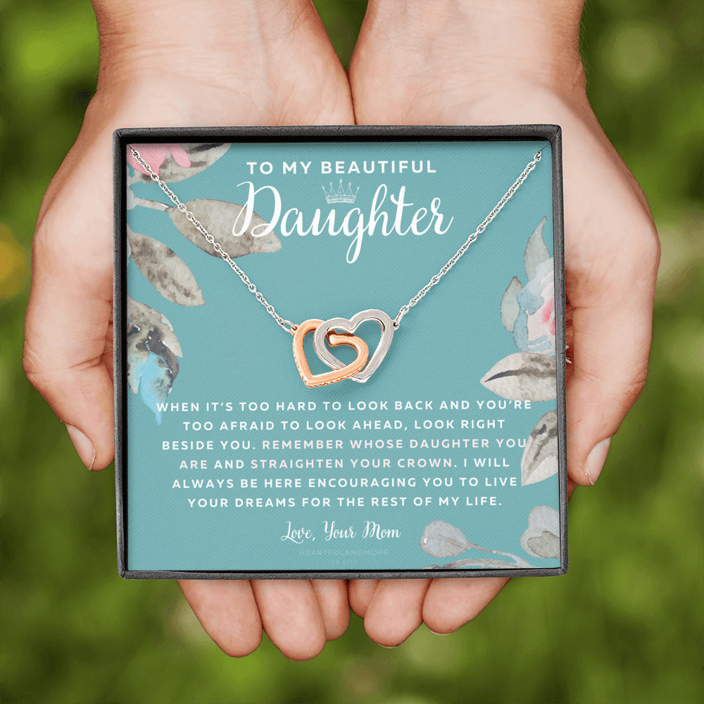 To My Badass Daughter, Straighten Your Crown Necklace, Mom Daughter Necklace, Daughter Birthday Gift, Daughter Graduation Gift