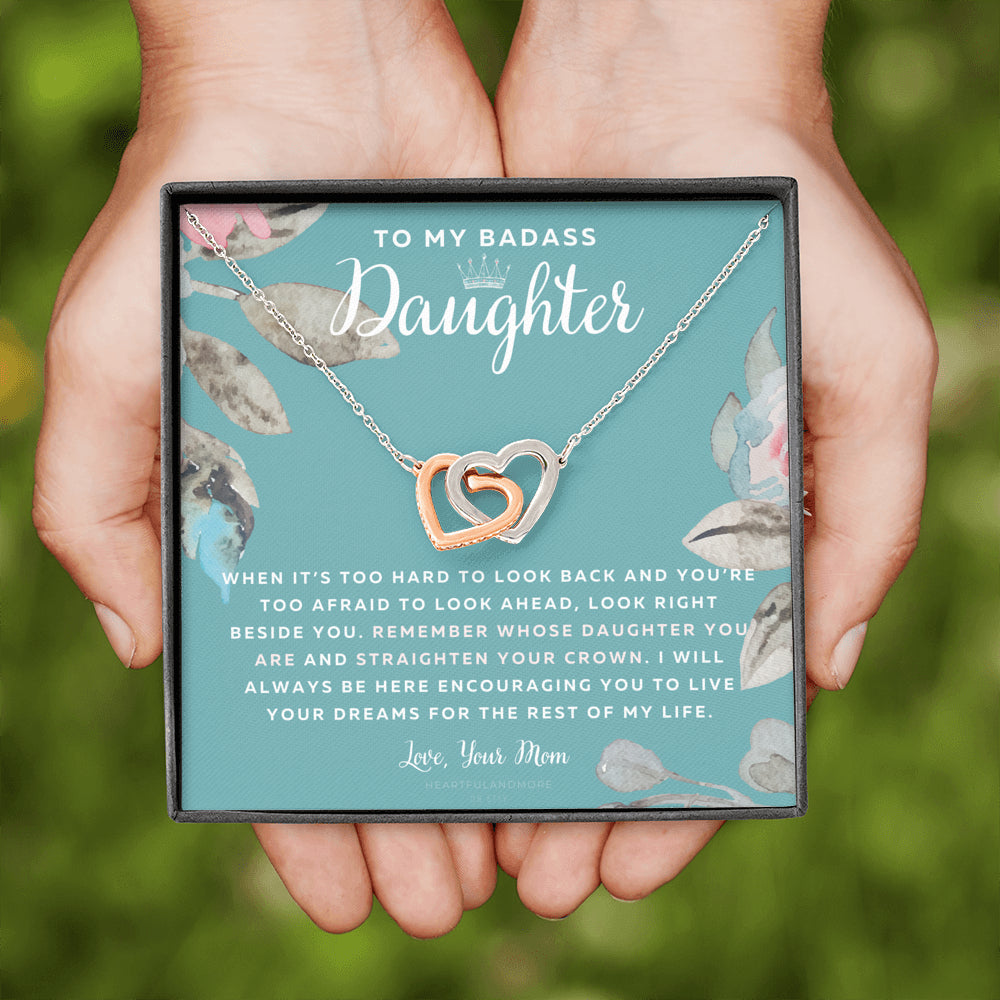 To My Badass Daughter, Straighten Your Crown Necklace, Mom Daughter Necklace, Daughter Birthday Gift, Daughter Graduation Gift