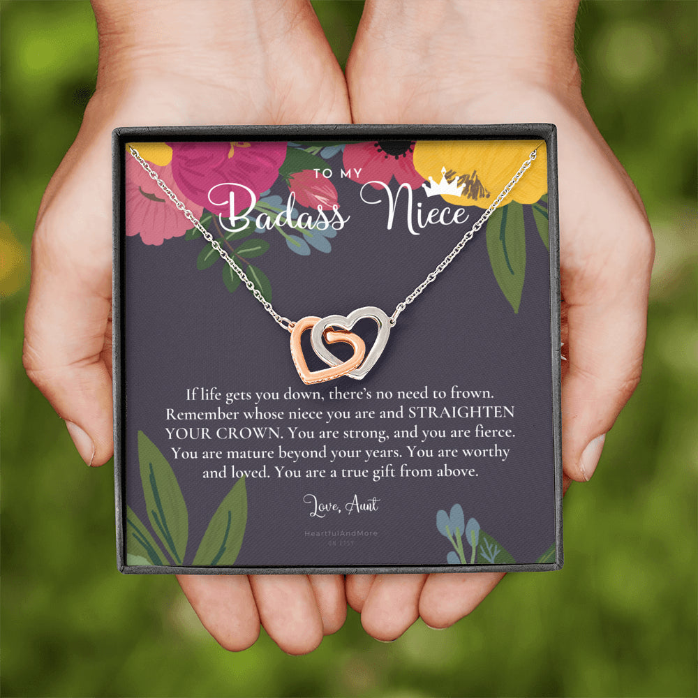 To My Badass Niece, Straighten Your Crown Necklace, Aunt Niece Necklace, Niece Birthday Gift, Niece Graduation Gift