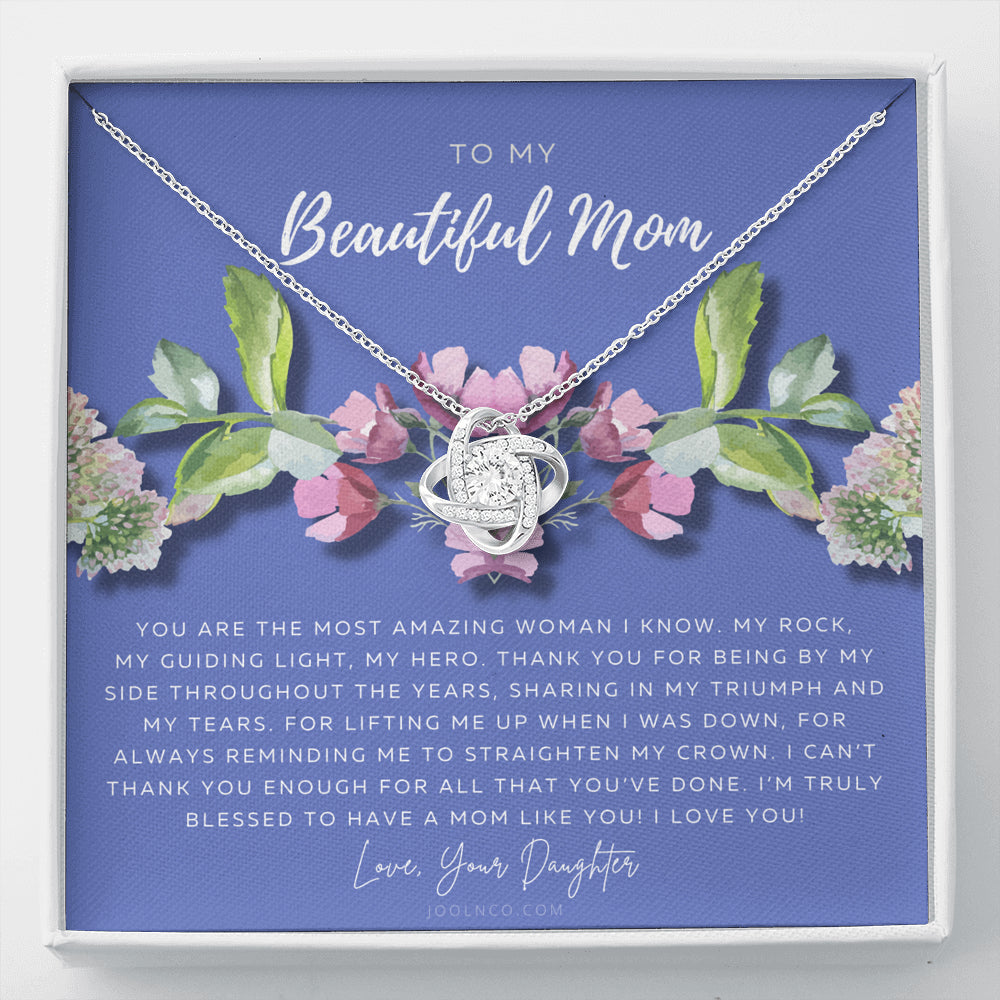 Love Knot Necklace | To My Beautiful Mom Necklace | Beautiful Mom Gift | Mother’s Day Gift | Birthday Gift | Gift from Daughter on Wedding Day