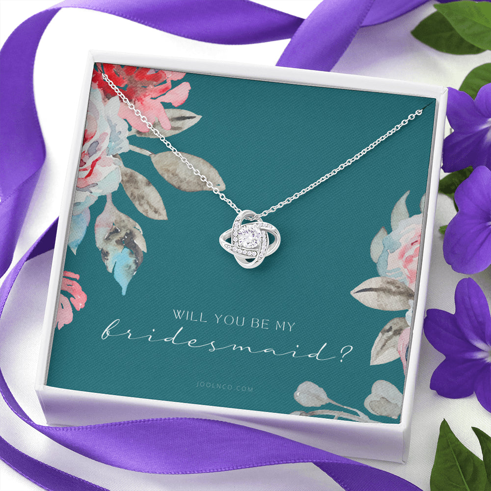 Love Knot Necklace | Bridesmaid Proposal Gift | Flower Bridesmaid Necklace | Custom Bridesmaid gift | Will you be my bridesmaid gift | Bridesmaid knot necklace