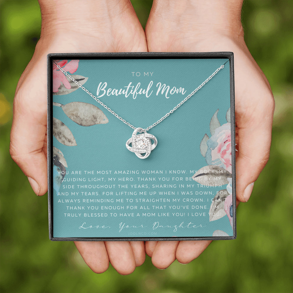 Love Knot Necklace | To My Beautiful Mom Necklace | Beautiful Mom Gift | Mother’s Day Gift | Birthday Gift | Gift from Daughter on Wedding Day