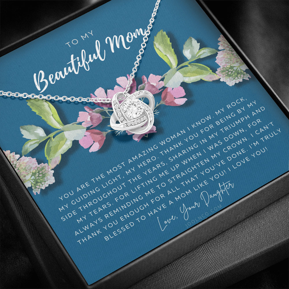 Love Knot Necklace | To My Beautiful Mom Necklace | Beautiful Mom Gift | Mother’s Day Gift | Birthday Gift | Gift from Daughter on Wedding Day