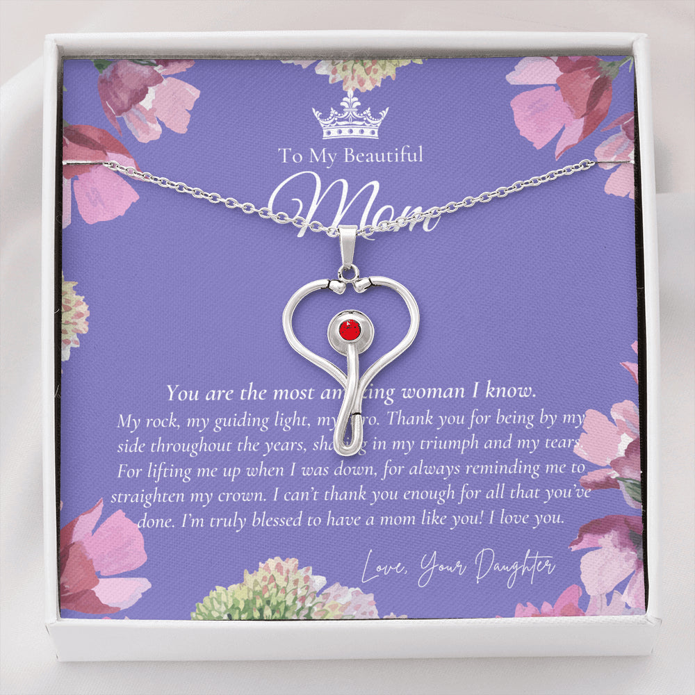 To My Beautiful Mom Necklace | Beautiful Mom Gift | Mother’s Day Gift | Birthday Gift | Gift from Daughter on Wedding Day | Nurse Mom Gift | Gift for Nurse Mom | Stethoscope Necklace | Nurse Mom Necklace