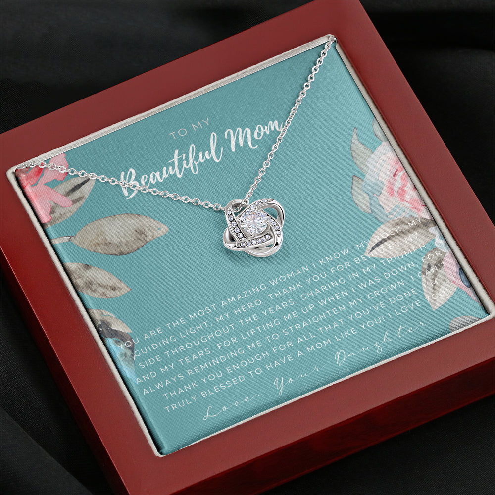 Love Knot Necklace | To My Beautiful Mom Necklace | Beautiful Mom Gift | Mother’s Day Gift | Birthday Gift | Gift from Daughter on Wedding Day