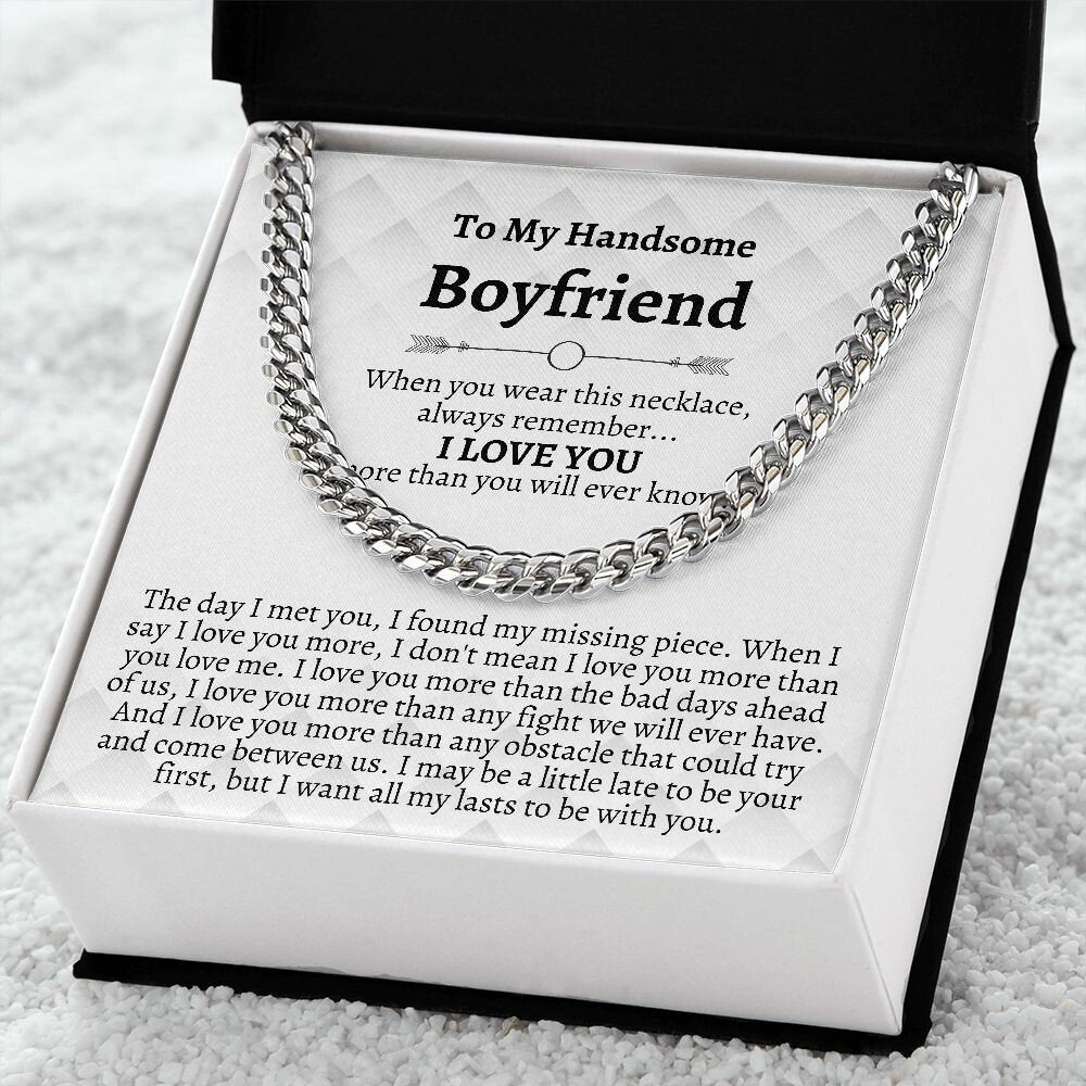 To My Handsome Boyfriend Gifts, Cuban Chain Necklace, Boyfriend Birthday Gifts, Christmas Gifts, Anniversary Gifts, Best Gifts for Boyfriend