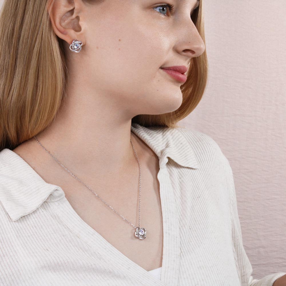 Perfect Gift to Celebrate 10th Anniversary, Traditional and Modern 10-Year Anniversary Present for Wife, Love Knot Necklace & Earrings Set