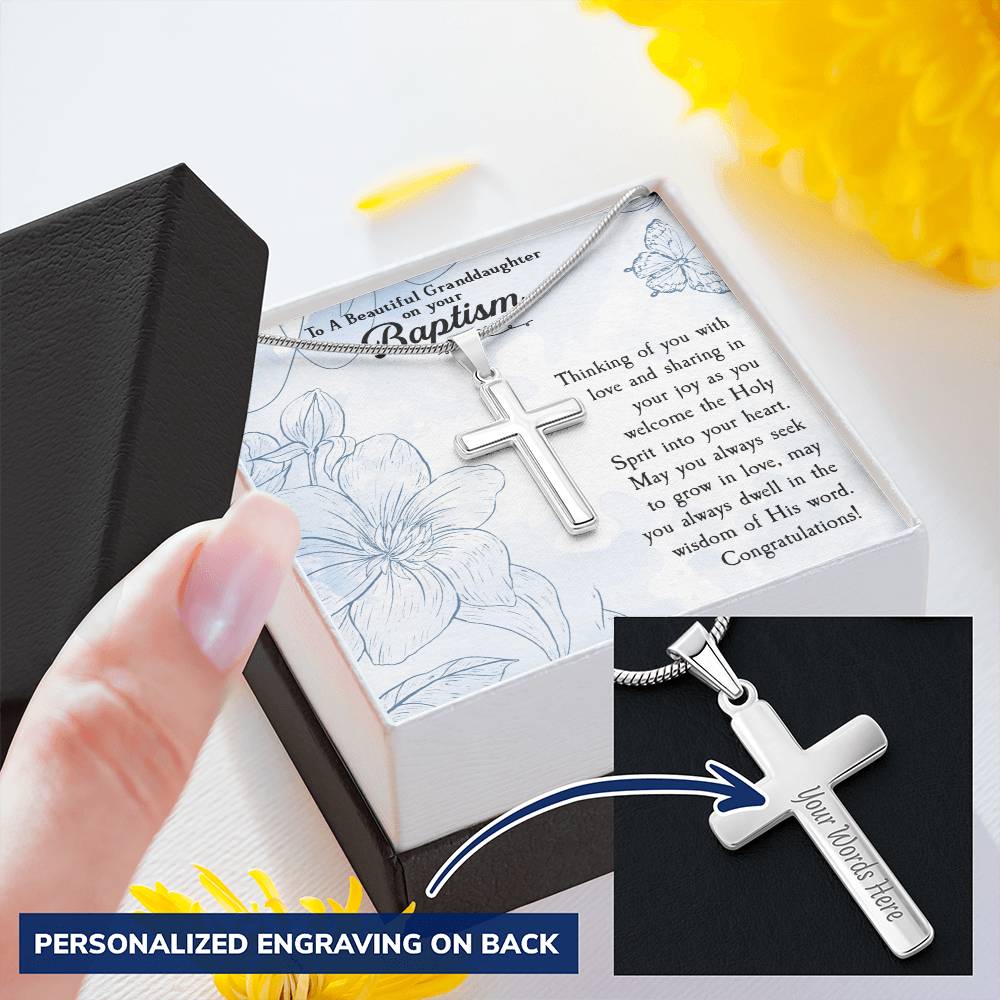 Granddaughter Baptism Cross Granddaughter Custom Baptism Gift Unique Baptism Necklace Catholic Baptism Gift from Grandparents Baptism Girl