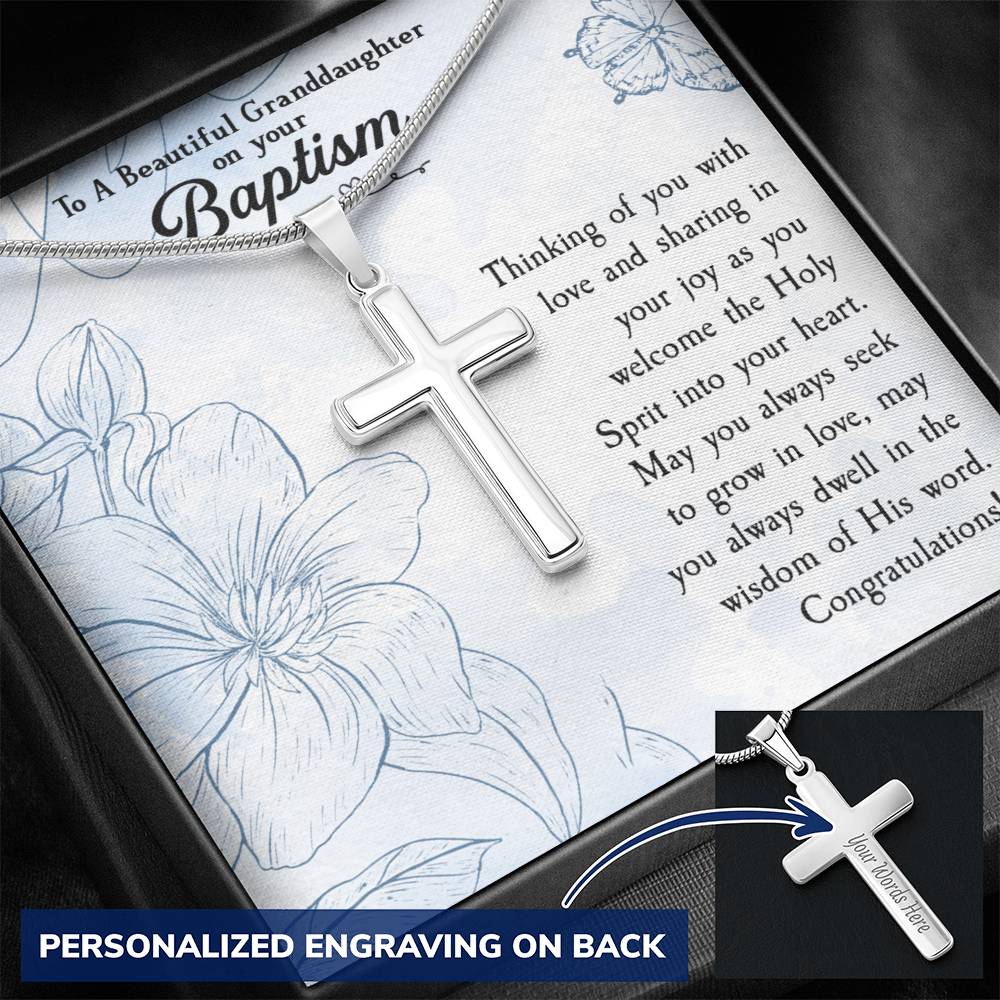 Granddaughter Baptism Cross Granddaughter Custom Baptism Gift Unique Baptism Necklace Catholic Baptism Gift from Grandparents Baptism Girl