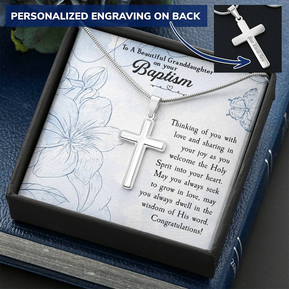 Granddaughter Baptism Cross Granddaughter Custom Baptism Gift Unique Baptism Necklace Catholic Baptism Gift from Grandparents Baptism Girl