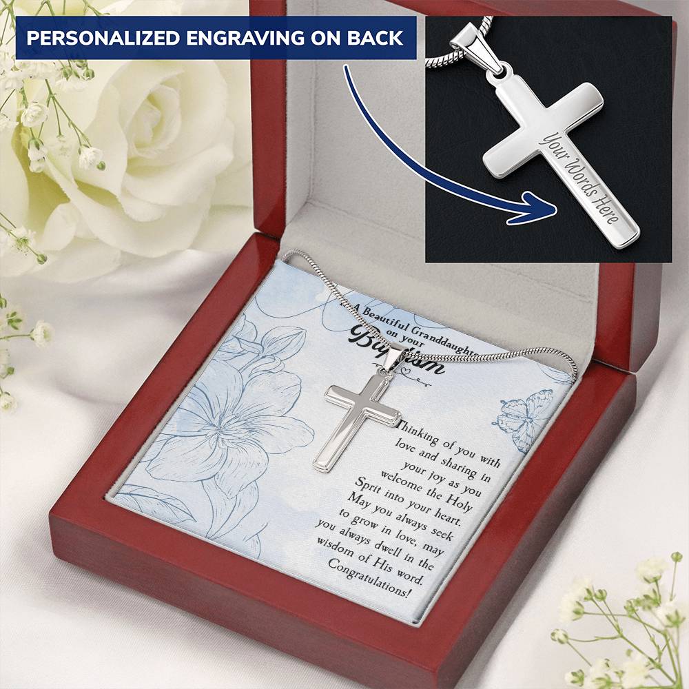Granddaughter Baptism Cross Granddaughter Custom Baptism Gift Unique Baptism Necklace Catholic Baptism Gift from Grandparents Baptism Girl