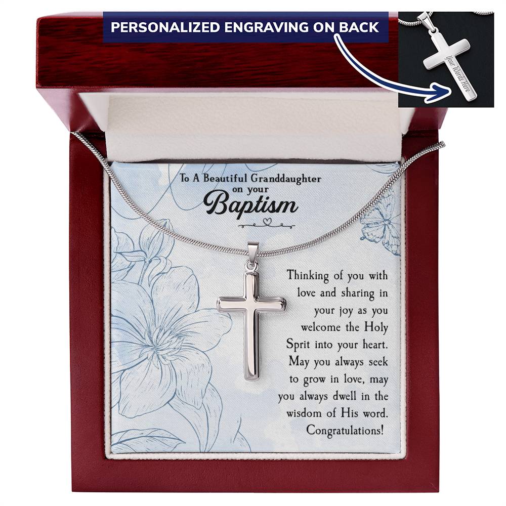 Granddaughter Baptism Cross Granddaughter Custom Baptism Gift Unique Baptism Necklace Catholic Baptism Gift from Grandparents Baptism Girl
