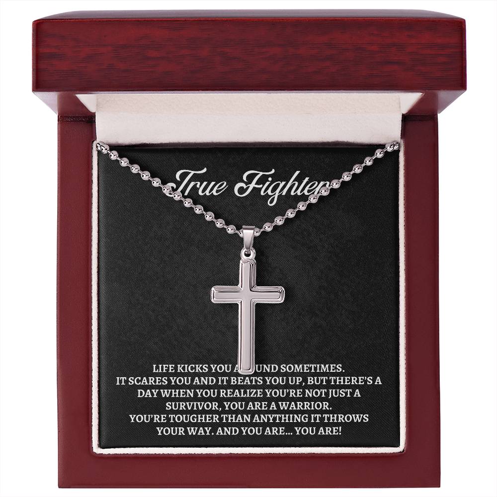 Empowering Gifts for Men: Cancer Survivor Necklace, Fighter & Warrior Encouragement, Cross Necklace Gift, Christian Gift