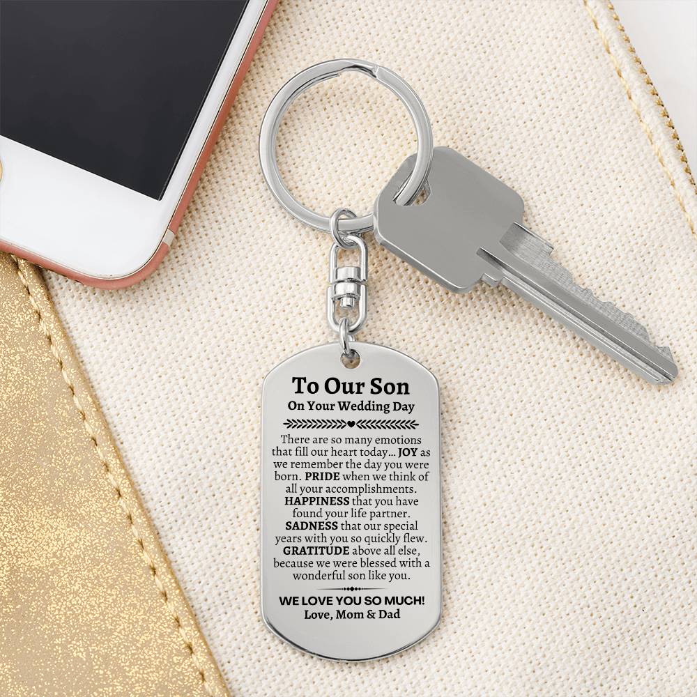 Groom Gift from Parents, To Our Son on his Wedding Day, Son Wedding Gift, Personalized Dog Tag, Wedding Day Gift for Son, Gift from Mom Dad