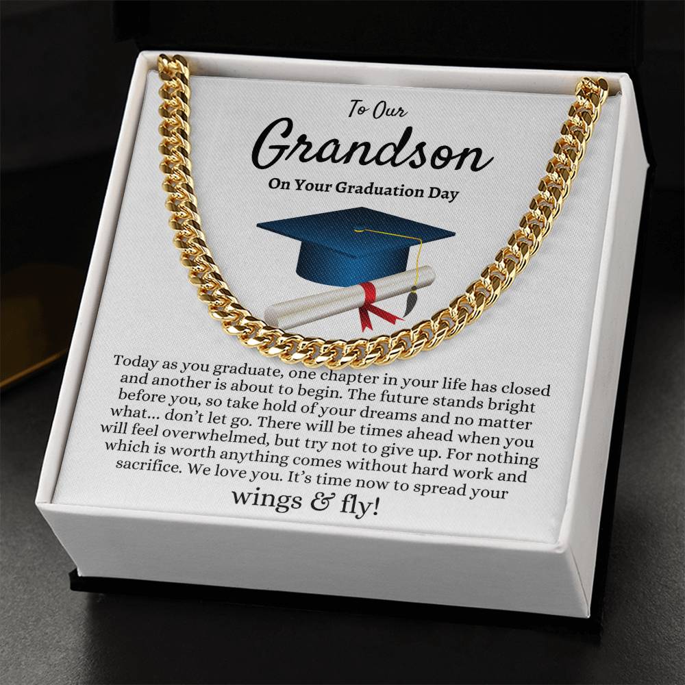 Grandson Graduation Gift from Grandma Grandpa, Best Graduation Gift for Grandson, Cuban Link Chain, Class of 2024, Grandson Gift