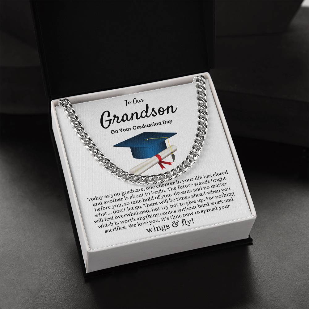 Grandson Graduation Gift from Grandma Grandpa, Best Graduation Gift for Grandson, Cuban Link Chain, Class of 2024, Grandson Gift