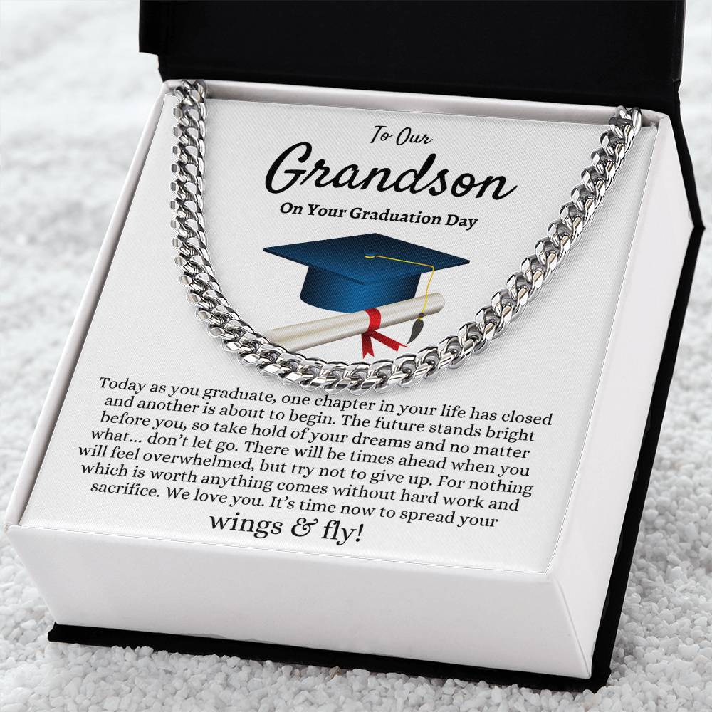Grandson Graduation Gift from Grandma Grandpa, Best Graduation Gift for Grandson, Cuban Link Chain, Class of 2024, Grandson Gift
