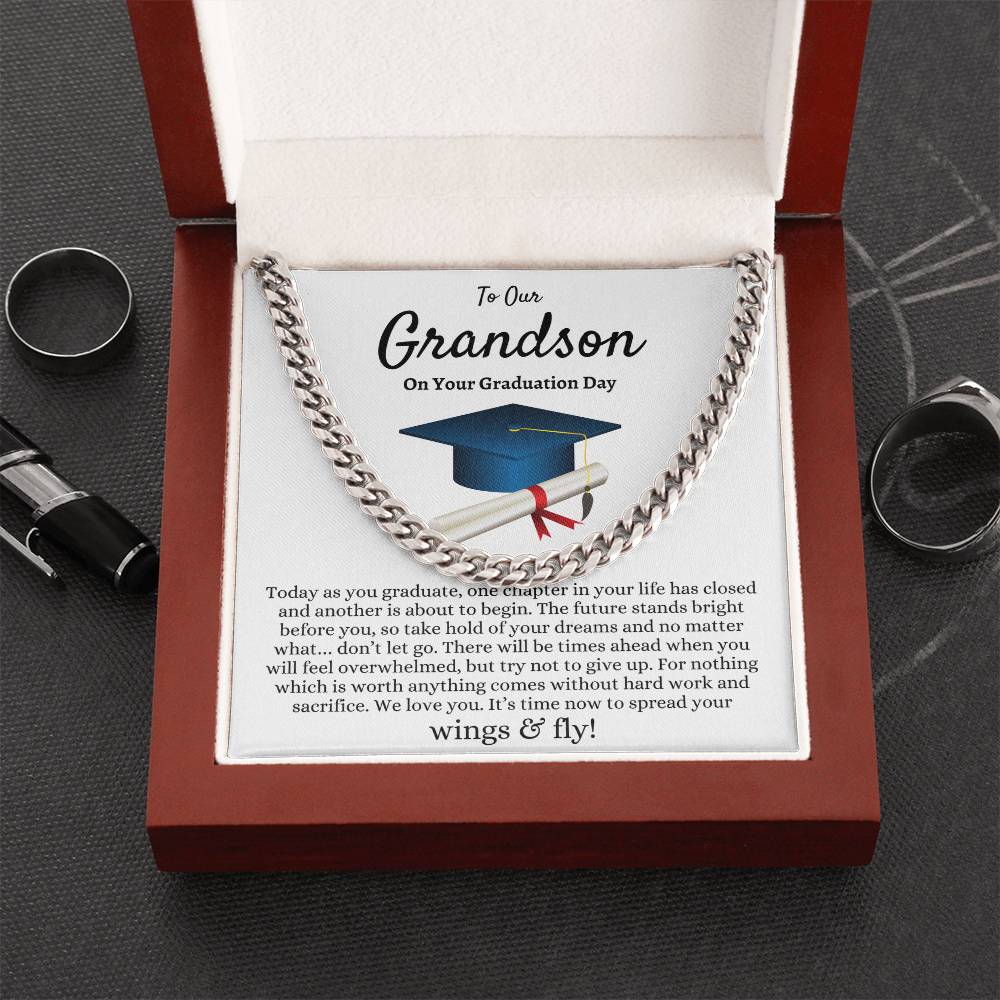Grandson Graduation Gift from Grandma Grandpa, Best Graduation Gift for Grandson, Cuban Link Chain, Class of 2024, Grandson Gift