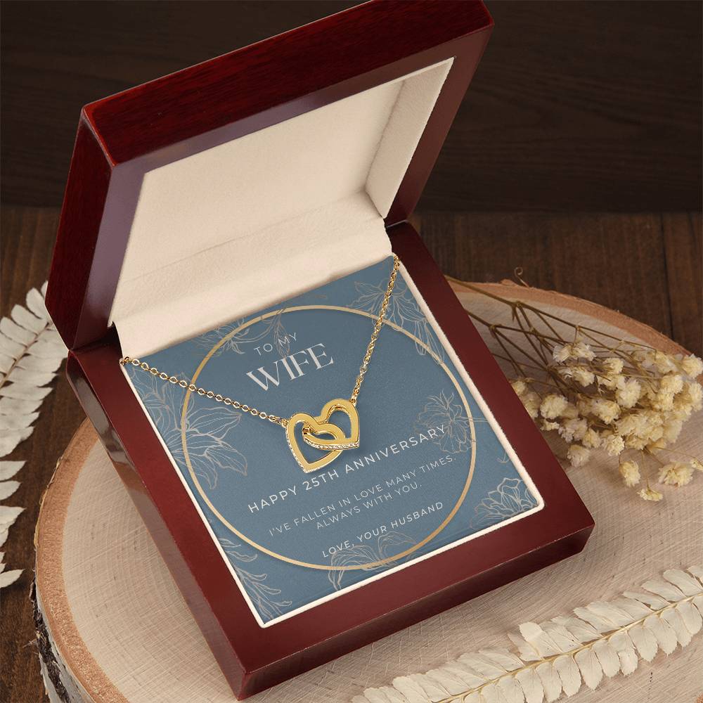 25 Year Anniversary Gift For Wife - Interlocking Hearts Necklace